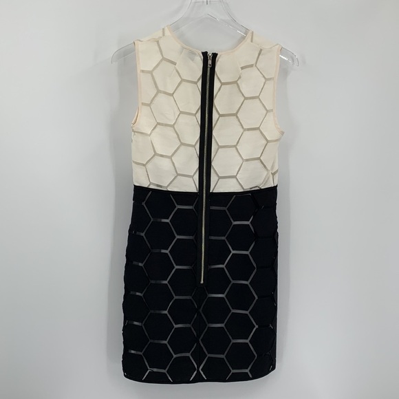 Milly black cream colorblock sleeveless shift sheath dress hexagon sheer 2 - Picture 3 of 4